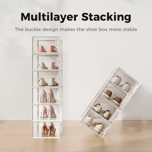 Pinkpum Shoe Organizer Storage Boxes for Closet Clear Plastic Stackable Sneaker Storage Containers Bins with Lids Clear Shoe Case ContainersWhite 12 PackClear