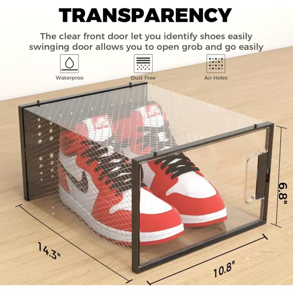 Pinkpum Shoe Organizer Storage Boxes for Closet Clear Plastic Stackable Sneaker Storage Containers Bins with Lids Clear Shoe Case ContainersWhite 12 PackBlack