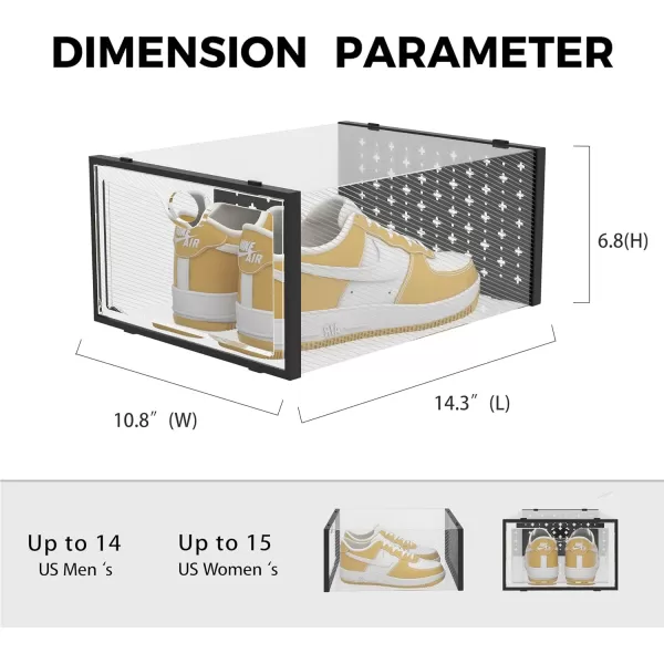 Pinkpum XXL Larger Shoe Storage Boxes Fit Size 14 Clear Plastic Stackable Shoe Organizer 12 Pack Sneaker Storage for Sneakerheads Shoe ContainersBlack