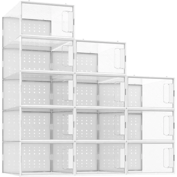 Pinkpum Shoe Organizer Storage Boxes for Closet Clear Plastic Stackable Sneaker Storage Containers Bins with Lids Clear Shoe Case ContainersWhite 12 PackClear