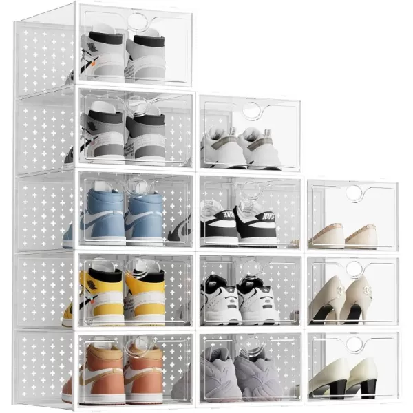 Pinkpum X Large 12 Pack Shoe Storage Boxes Fit for Size 12 Shoe Organizer for Closet Clear Plastic Stackable Shoe Dispaly Case Bins Holder Sneaker StorageClear