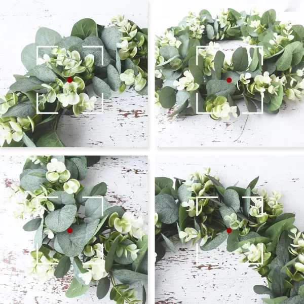 16 Eucalyptus Wreath for Front Door Artificial Spring Summer Wreath for Wall with Green Leaves Faux Eucalyptus Porch Farmhouse Patio Garden Festival Celebration Window Party Decor Home Dcor16