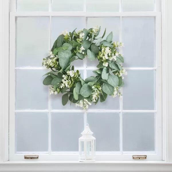 16 Eucalyptus Wreath for Front Door Artificial Spring Summer Wreath for Wall with Green Leaves Faux Eucalyptus Porch Farmhouse Patio Garden Festival Celebration Window Party Decor Home Dcor16