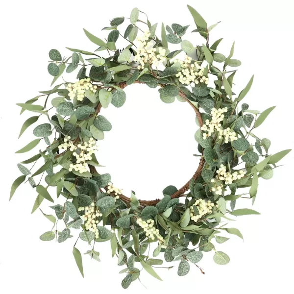 Pinkpum 20 Eucalyptus Wreath for Front Door Porch Window  Green Decor for Home Farmhouse  Spring Summer Fall All SeasonsWhite