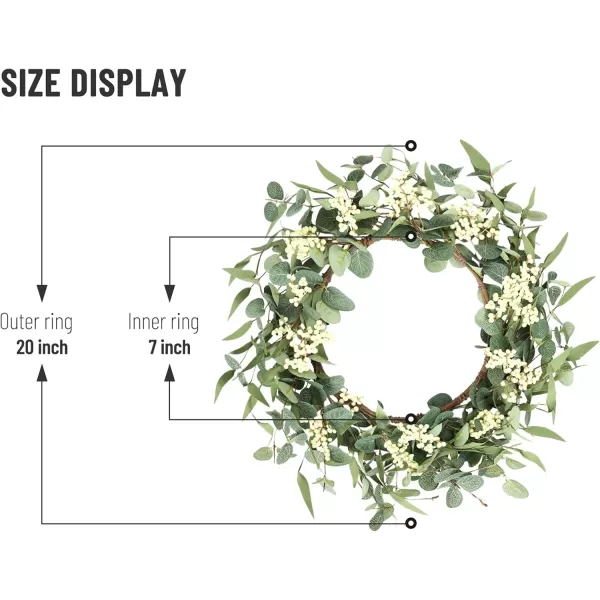 Pinkpum 20 Eucalyptus Wreath for Front Door Porch Window  Green Decor for Home Farmhouse  Spring Summer Fall All SeasonsWhite