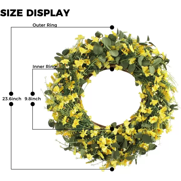 Pinkpum 20 Eucalyptus Wreath for Front Door Porch Window  Green Decor for Home Farmhouse  Spring Summer Fall All SeasonsYellow Daisy