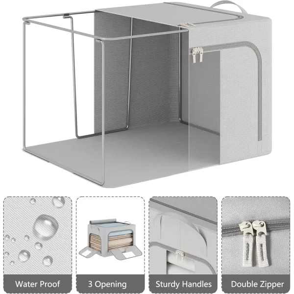 Pinkpum 3 Pack Clothes Storage Bins with Metal Frame Closet Organizers and Storage Boxes Stackable ampamp Foldable Clothes Organizer Bags with Large Clear Window ampamp Long Carry Handles Black 66LLight Grey