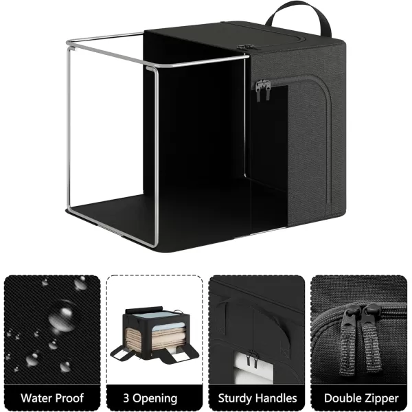 Pinkpum 3 Pack Clothes Storage Bins with Metal Frame Closet Organizers and Storage Boxes Stackable ampamp Foldable Clothes Organizer Bags with Large Clear Window ampamp Long Carry Handles Black 66LBlack