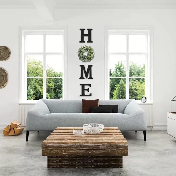 Wood Home Sign with Artificial Eucalyptus Wreath for O Hanging Farmhouse Wall House Decor Wood Home Letters for Wall Art Rustic Home Decor Home Wall Decor for Living Room Kitchen EntrywayBlack