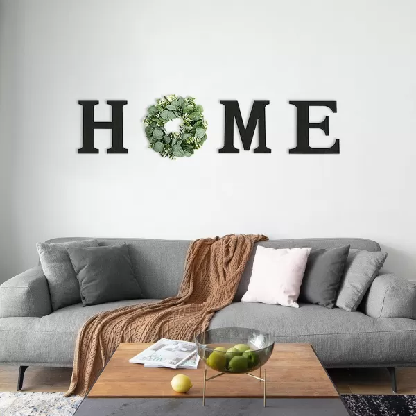 Wood Home Sign with Artificial Eucalyptus Wreath for O Hanging Farmhouse Wall House Decor Wood Home Letters for Wall Art Rustic Home Decor Home Wall Decor for Living Room Kitchen EntrywayBlack