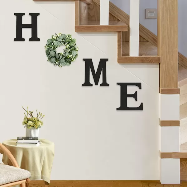 Wood Home Sign with Artificial Eucalyptus Wreath for O Hanging Farmhouse Wall House Decor Wood Home Letters for Wall Art Rustic Home Decor Home Wall Decor for Living Room Kitchen EntrywayBlack