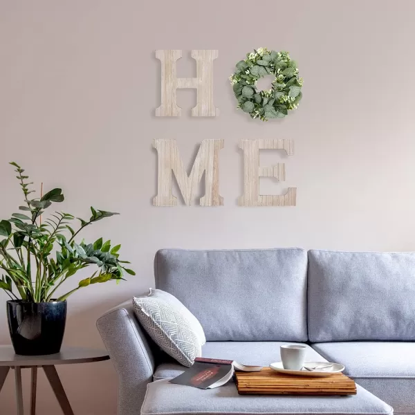 Wood Home Sign with Artificial Eucalyptus Wreath for O Hanging Farmhouse Wall House Decor Wood Home Letters for Wall Art Rustic Home Decor Home Wall Decor for Living Room Kitchen EntrywayNatural