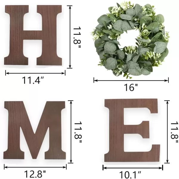 Wood Home Sign with Artificial Eucalyptus Wreath for O Hanging Farmhouse Wall House Decor Wood Home Letters for Wall Art Rustic Home Decor Home Wall Decor for Living Room Kitchen EntrywayBrown