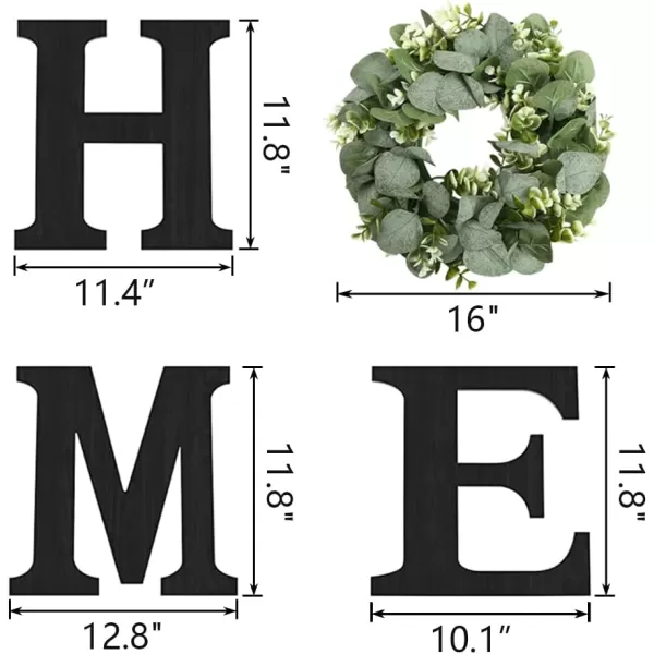 Wood Home Sign with Artificial Eucalyptus Wreath for O Hanging Farmhouse Wall House Decor Wood Home Letters for Wall Art Rustic Home Decor Home Wall Decor for Living Room Kitchen EntrywayBlack