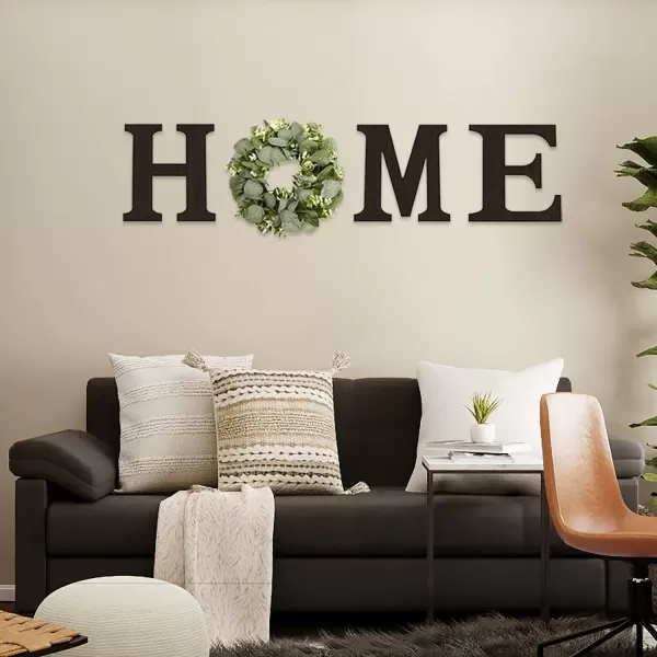 Wood Home Sign with Artificial Eucalyptus Wreath for O Hanging Farmhouse Wall House Decor Wood Home Letters for Wall Art Rustic Home Decor Home Wall Decor for Living Room Kitchen EntrywayBlack