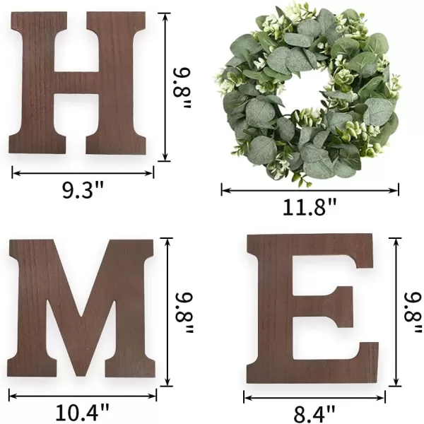 Wood Home Sign with Artificial Eucalyptus Wreath for O Hanging Farmhouse Wall House Decor Wood Home Letters for Wall Art Rustic Home Decor Home Wall Decor for Living Room Kitchen EntrywayBrown