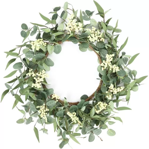 Pinkpum 20 Eucalyptus Wreath for Front Door Porch Window  Green Decor for Home Farmhouse  Spring Summer Fall All SeasonsWhite