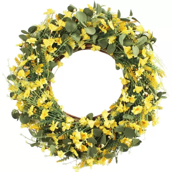 Pinkpum 20 Eucalyptus Wreath for Front Door Porch Window  Green Decor for Home Farmhouse  Spring Summer Fall All SeasonsYellow Daisy