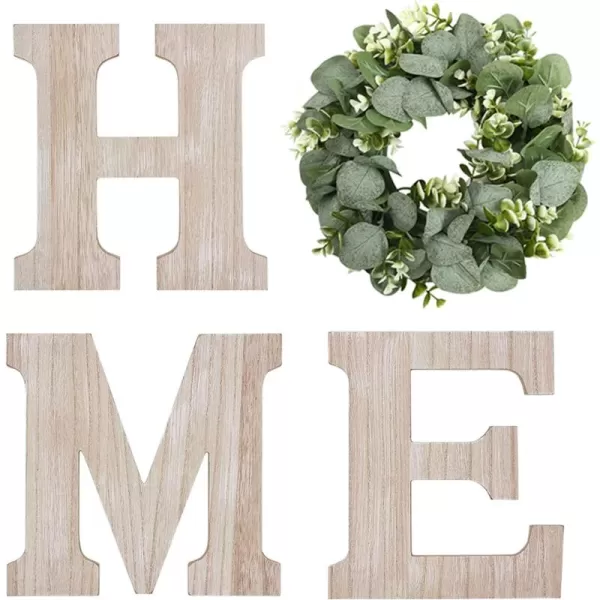 Wood Home Sign with Artificial Eucalyptus Wreath for O Hanging Farmhouse Wall House Decor Wood Home Letters for Wall Art Rustic Home Decor Home Wall Decor for Living Room Kitchen EntrywayNatural