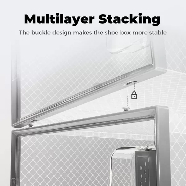 Pinkpum Large Shoe Organizer Storage Boxes for Closet Clear Plastic Stackable Sneaker Storage Containers Bins with Lids Clear Shoe Display Case Containers Fit for Size 11 Grey 12 Pack