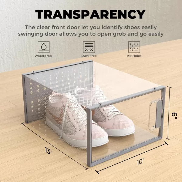 Pinkpum Large Shoe Organizer Storage Boxes for Closet Clear Plastic Stackable Sneaker Storage Containers Bins with Lids Clear Shoe Display Case Containers Fit for Size 11 Grey 12 Pack