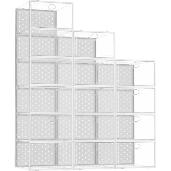 Pinkpum 15 Pack XLarge Shoe Storage Boxes Shoe Organizer for Closet Clear Plastic Stackable Shoe Dispaly Case Bins Holder Sneaker Storage White