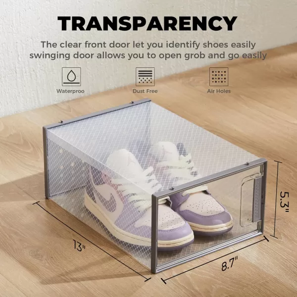 imagePinkpum Shoe Organizer Storage Boxes for Closet Clear Plastic Stackable Sneaker Storage Containers Bins with Lids Clear Shoe Case ContainersWhite 12 PackGrey