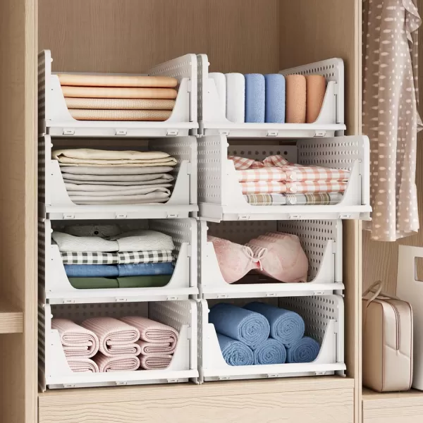 imagePinkpum Stackable Plastic Storage BasketFoldable Closet Organizers and Storage Bins 6 Pack Drawer Shelf Storage Container for Wardrobe Cupboard Kitchen Bathroom Office 6LWhite