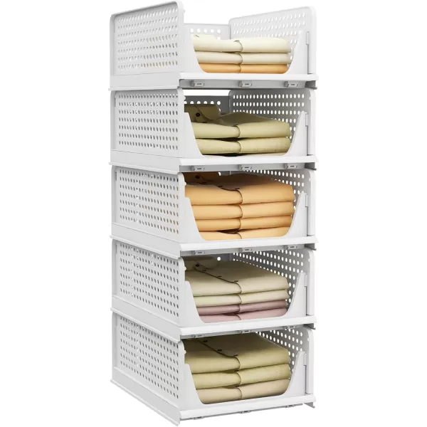 imagePinkpum Stackable Plastic Storage BasketFoldable Closet Organizers and Storage Bins 6 Pack Drawer Shelf Storage Container for Wardrobe Cupboard Kitchen Bathroom Office 6LWhite