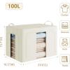 imagePinkpum 3 Pack Clothes Storage Bins with Metal Frame Closet Organizers and Storage Boxes Stackable ampamp Foldable Clothes Organizer Bags with Large Clear Window ampamp Long Carry Handles Grey Pattern 66LBeige