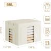imagePinkpum 3 Pack Clothes Storage Bins with Metal Frame Closet Organizers and Storage Boxes Stackable ampamp Foldable Clothes Organizer Bags with Large Clear Window ampamp Long Carry Handles Grey Pattern 66LBeige