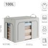 imagePinkpum 3 Pack Clothes Storage Bins with Metal Frame Closet Organizers and Storage Boxes Stackable ampamp Foldable Clothes Organizer Bags with Large Clear Window ampamp Long Carry Handles Grey Pattern 66LLight Grey