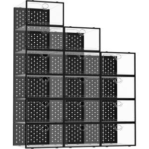 imagePinkpum Large Shoe Boxes Clear Plastic Stackable 12 Pack Shoe Storage Box Organizer for Closets Foldable Sneaker Storage Fit for Size 11Black