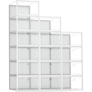 imagePinkpum Large Shoe Boxes Clear Plastic Stackable 12 Pack Shoe Storage Box Organizer for Closets Foldable Sneaker Storage Fit for Size 11Clear