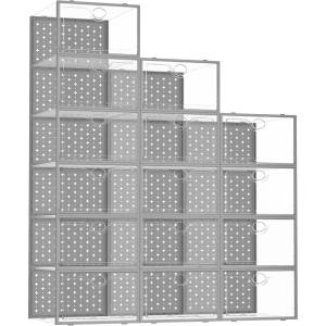 imagePinkpum Large Shoe Boxes Clear Plastic Stackable 12 Pack Shoe Storage Box Organizer for Closets Foldable Sneaker Storage Fit for Size 11Grey