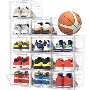 imagePinkpum 12 Pack XLarge Highly Clear Shoe Storage Box Fit Size 12 Thicken ampamp Sturdy Clear Plastic Stackable Shoe Organizer Closet Sneaker Storage Display Case Holder Bins with Magnetic DoorClear