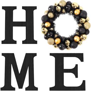 imageWood Home Sign with Artificial Maple Leaf Wreath for O Hanging Farmhouse Wall House Autumn Decor Wood Letters for Wall Art Rustic Home Decor Wall Decor for Living Room Kitchen Entryway BlackBlackHalloween Wreath
