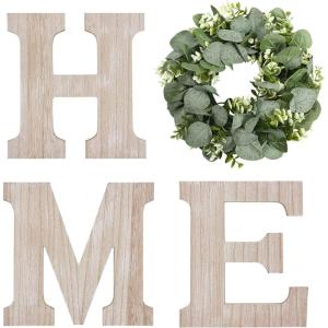 imageWood Home Sign with Artificial Maple Leaf Wreath for O Hanging Farmhouse Wall House Autumn Decor Wood Letters for Wall Art Rustic Home Decor Wall Decor for Living Room Kitchen Entryway BlackNatural