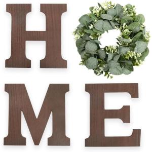 imageWood Home Sign with Artificial Maple Leaf Wreath for O Hanging Farmhouse Wall House Autumn Decor Wood Letters for Wall Art Rustic Home Decor Wall Decor for Living Room Kitchen Entryway BlackBrownEucalyptus