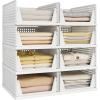 imagePinkpum 8 Pack Closet Organizers and Storage Plastic Stackable Storage Bins Foldable Drawer Shelf Storage Container for Wardrobe Kitchen Bathroom Office Dorm GreyWhite