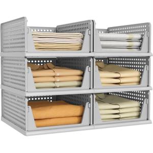 imagePinkpum 8 Pack Closet Organizers and Storage Plastic Stackable Storage Bins Foldable Drawer Shelf Storage Container for Wardrobe Kitchen Bathroom Office Dorm GreyGrey