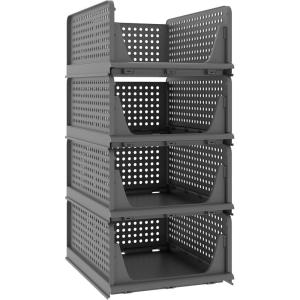 imagePinkpum 8 Pack Closet Organizers and Storage Plastic Stackable Storage Bins Foldable Drawer Shelf Storage Container for Wardrobe Kitchen Bathroom Office Dorm GreyBlack