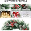 imagePinkpum 165quot Christmas Wreath for Front Door Decor Green Winter Wreath with LED String Lights for Home Wall Window Porch Farmhouse Indoor Outdoor Decorations Berries Pine Cones Needles Bow 1 PackGreen