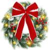imagePinkpum 165quot Christmas Wreath for Front Door Decor Green Winter Wreath with LED String Lights for Home Wall Window Porch Farmhouse Indoor Outdoor Decorations Berries Pine Cones Needles Bow 1 PackGreen