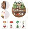imagePinkpum 20 Eucalyptus Wreath for Front Door2 in 1 Interchangeable Seasonal Welcome Sign Front Door Decor with 20 Seasonal Icons Double Sides Round Wood Wreaths Gifts House
