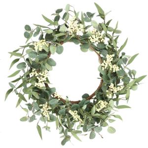 imagePinkpum 14 Eucalyptus Leaves Small Wreath for Front Door Green Wreath Porch Window Decor for Home Farmhouse Wall Table Spring Summer Fall Outdoor Indoor All SeasonsOlive Green