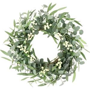 imagePinkpum 14 Eucalyptus Leaves Small Wreath for Front Door Green Wreath Porch Window Decor for Home Farmhouse Wall Table Spring Summer Fall Outdoor Indoor All SeasonsDeep Green