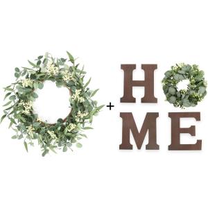 imageSpring ampamp Summer Decor Set Eucalyptus WreathHome Sign for Door