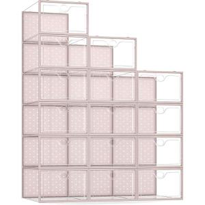 imagePinkpum 15 Pack XLarge Shoe Storage Boxes Shoe Organizer for Closet Clear Plastic Stackable Shoe Dispaly Case Bins Holder Sneaker Storage for Sneakerheads PinkPink