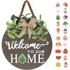 imagePinkpum Interchangeable Welcome Sign Front Door Sign Decor with 20 Seasonal Icons Round Wood Wreaths with 3D Letter Gifts House Hanging Changeable Outdoor Indoor Home Decorations All Seasons ChristmasGray